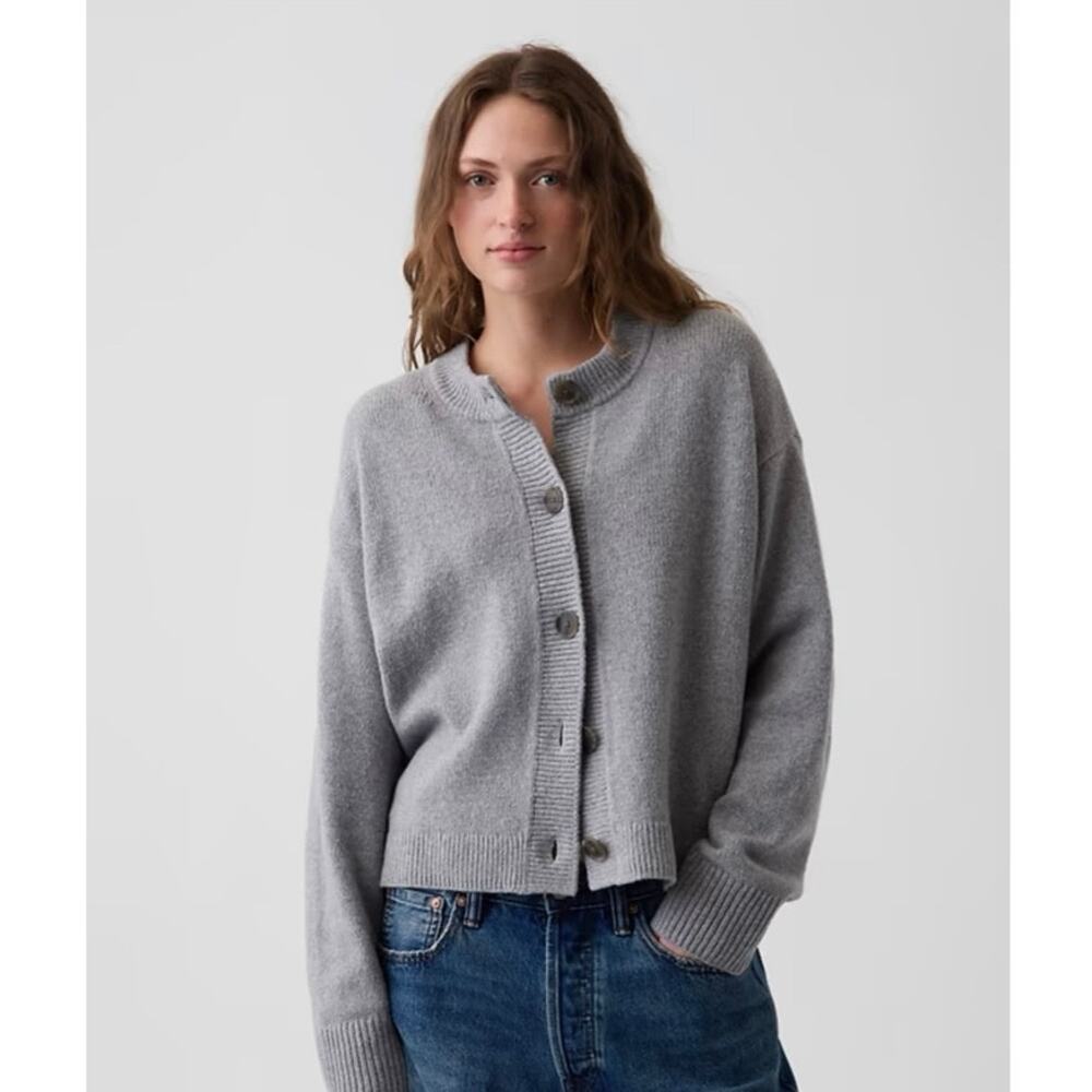 Gap CashSoft Oversized Chunky Cardigan Sweater Gray M 2025 Minimalist Boxy Prep